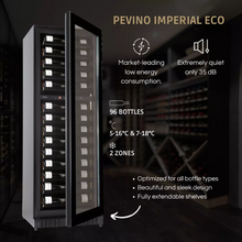 Load image into Gallery viewer, Pevino Imperial Eco - 96 Bottles - Built In / Freestanding Wine Cooler - Wine Fridge - Dual Zone Wine Cabinet - Black - 595mm Wide - PBI100D-EE-HHB - chilledsolution
