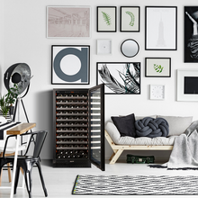 Load image into Gallery viewer, Pevino PNG120S-HHB Wine Cooler - Built In or freestanding - 113 bottles - Single Zone Wine Fridge - 595mm Wide - Black glass front - chilledsolution