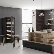 Load image into Gallery viewer, Pevino PNG180D-HHB Wine Fridge - Dual Zone Wine Cooler - 150 Bottles - Black glass front - 595mm Wide - chilledsolution