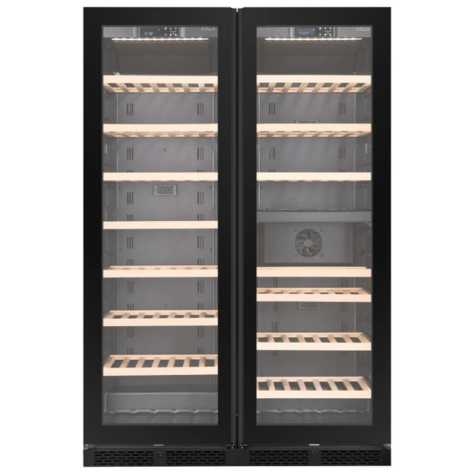 CELLA - 39 Bottle / 131 Cans - Wine Fridge Combination - Freestanding or Built In - Single Zone & Dual Zone Wine Cooler - 119cm Wide - WFS163SD-BLACK - Chilled Solution