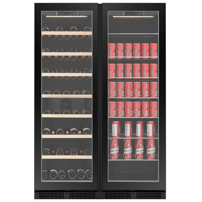 CELLA - 110 Bottle - Wine Fridge & Beverage Combination - Freestanding or Built In - Single Temperature Zone - 119cm Wide - WBV122S-BLACK - Chilled Solution