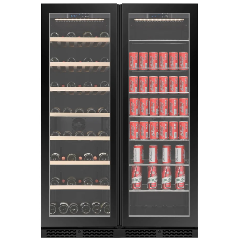 CELLA - 110 Bottle - Wine Fridge & Beverage Combination - Freestanding or Built In - Single Temperature Zone - 119cm Wide - WBV122S-BLACK - Chilled Solution