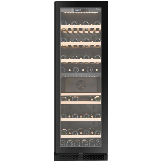 CELLA - 99 Bottle - Freestanding Or Built In Wine Cabinet - Dual Zone Wine Cooler - 595mm Wide - W93D-BLACK - Chilled Solution