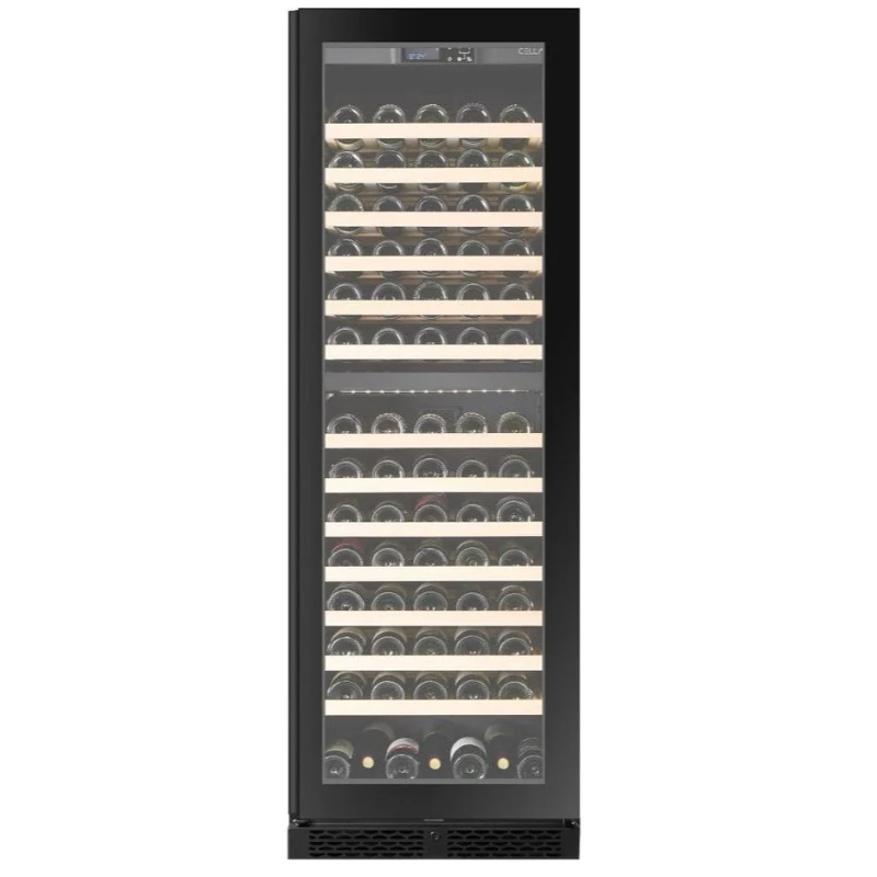 CELLA - 154 Bottle - Freestanding Or Built In Wine Cabinet - Dual Zone Wine Cooler - 595mm Wide - FWS154D-BLACK - Chilled Solution