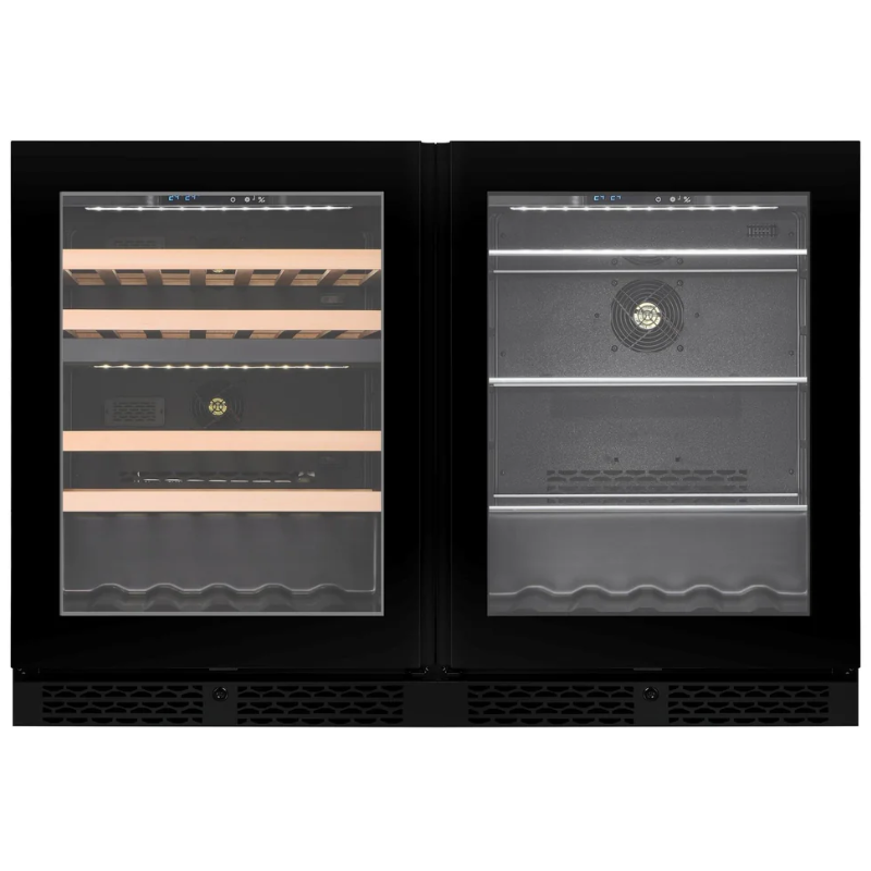 CELLA - 46 Bottle / 131 Cans - Wine & Beverage Combination Fridge - Freestanding Or Under Counter - Single Zone Drinks Fridge / Dual Zone Wine Fridge  - 595mm Wide - WBV46D-BLACK - Chilled Solution