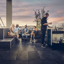 Load image into Gallery viewer, Dometic MoBar 550 S – 38 Bottle Outdoor Bar Cart with Beverage Cooler – Dual Zone - Stainless Steel, Weatherproof – Premium Drinks Station for Patios, Gardens &amp; Events – 1249mm Wide – 9600028568 | Chilled Solution
