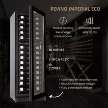 Load image into Gallery viewer, Pevino Imperial Eco - 96 Bottles - Built In / Freestanding Wine Cooler - Wine Fridge - Dual Zone Wine Cabinet - Black - 595mm Wide - PBI100D-EE-HHB - chilledsolution
