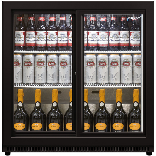 Husky - Double Door Bar Fridge - Freestanding or Build In - Black - 170 Bottles - 865mm Wide -  C2H-865-BK-UK-HU - chilledsolution