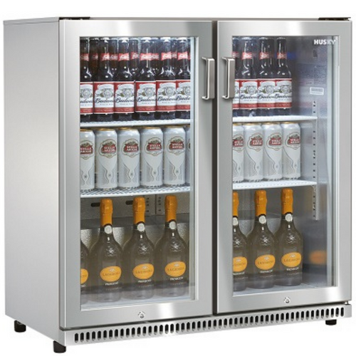Husky - Double Door Bar Fridge - Freestanding or Build In - Silver - 170 Bottles - 865mm Wide -  C2H-865-SR-UK-HU - chilledsolution