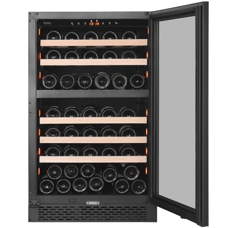 Pevino PNG88D-HHB - Dual Zone Wine Cooler - Built In Wine Fridge - 74 Bottles - Black glass front - 595mm Wide - chilledsolution