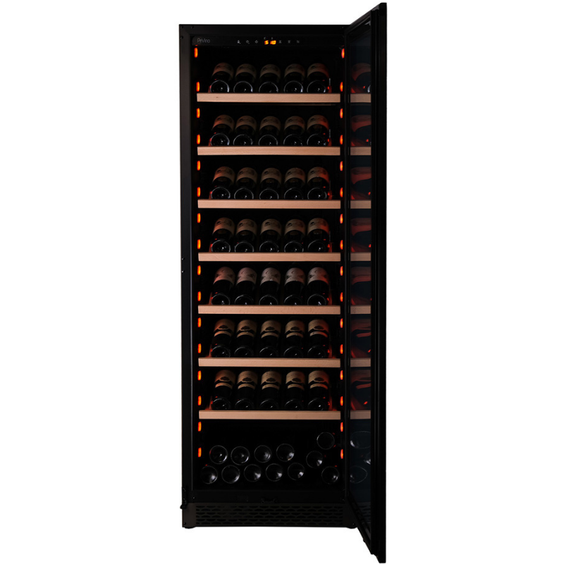 Pevino PNGD-180S-HHB Display Wine Cooler - Built In or Freestanding - 159 Bottles - Single Zone Wine Fridge - Black Glass Front - 595mm Wide - chilledsolution