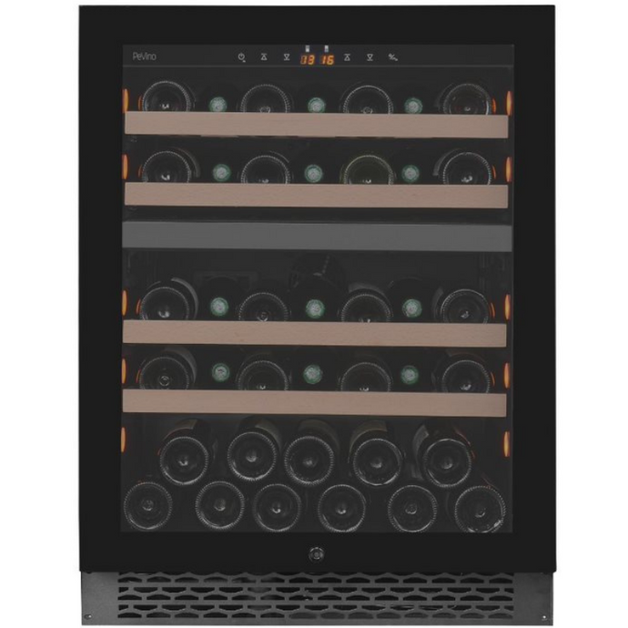 Pevino PNG46D-HHB Wine Fridge - 39 bottle - Built In - Dual Zone Wine cooler - 595mm Wide - Black glass front - chilledsolution