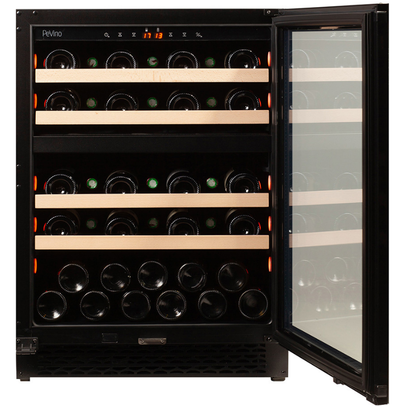 Pevino PNG46D-HHB Wine Fridge - 39 bottle - Built In - Dual Zone Wine cooler - 595mm Wide - Black glass front - chilledsolution