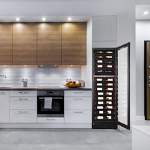 Load image into Gallery viewer, Pevino BI 96 Bottles - Built In / Freestanding Wine Cooler - Dual Zone Wine Cabinet - Black - 595mm Wide - PBI100D-HHB - chilledsolution
