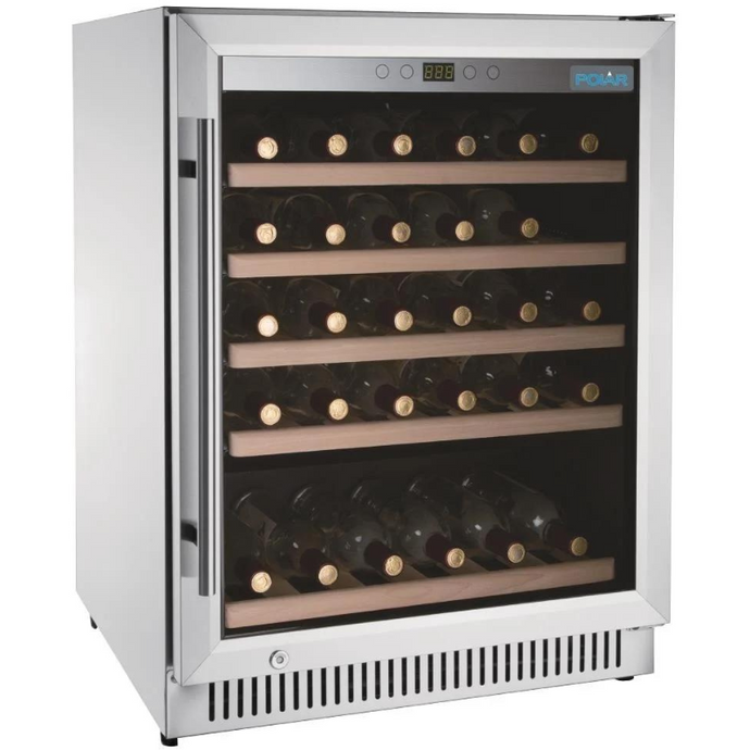 Products Polar G-Series - Undercounter Wine Fridge - Single Zone Wine Cooler - 51 Bottle - 595mm Wide - Stainless Steel - GG762