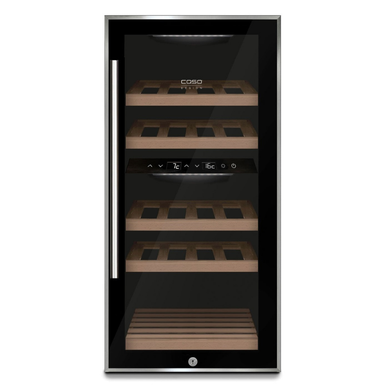 CASO WineComfort 24 black - Freestanding Wine Cooler / Wine Fridge - Dual Zone - 24 Bottles - 397mm Wide - 644 - chilledsolution